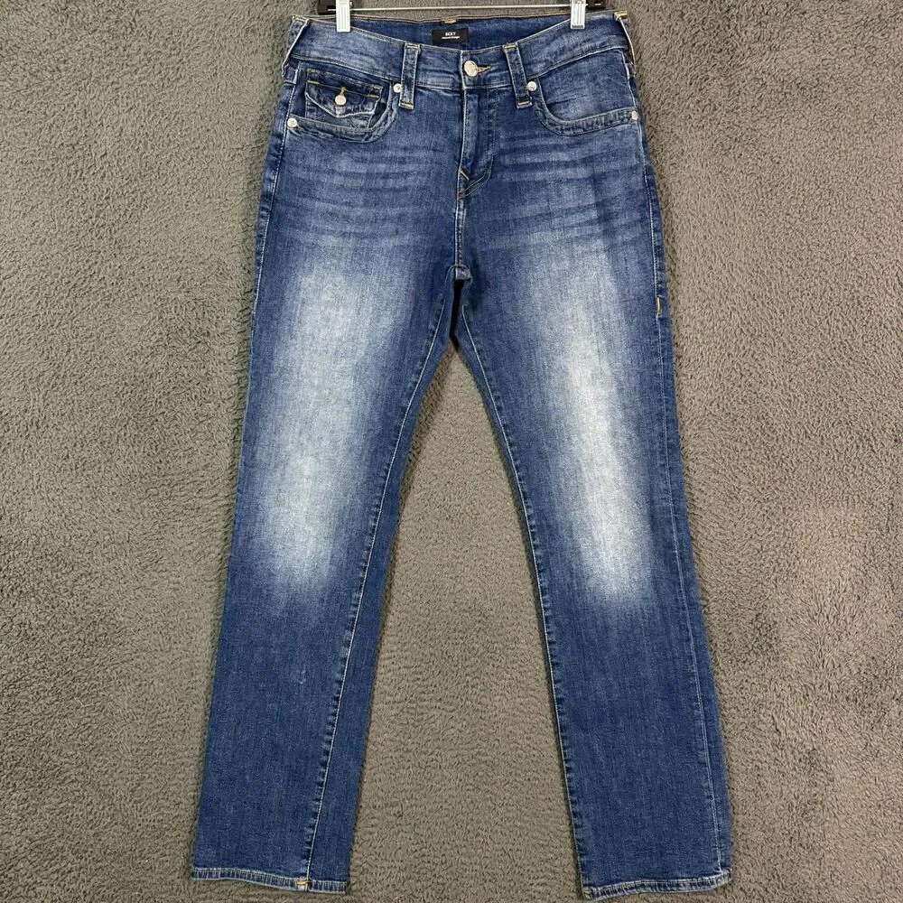 True Religion Jeans Mens 32x34 Blue Ricky Relaxed Straight Fit Dark Wash Denim